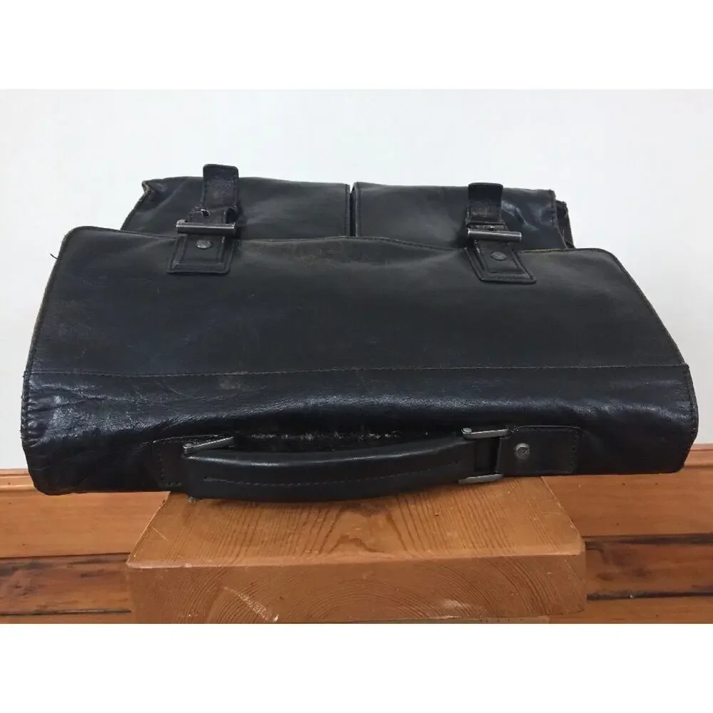 Kenneth Cole New York Black Leather Laptop Computer Messenger Doctors Case Bag